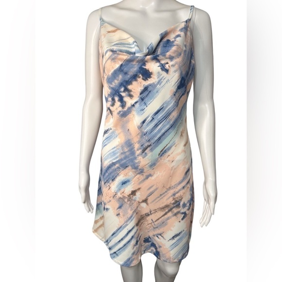 Halfisland NWT Women’s Cowl Neck Satin Multicolored Slip Mini Dress Size-L - Picture 3 of 7